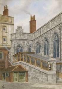 Side view of Crosby Hall, showing the outside staircase