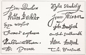 Signatures of the Pilgrim Fathers, illustration from Hutchinson