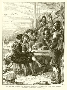 Sir Walter Raleigh at Trinidad, getting Information from the Spanish Soldiers regarding Guiana, 1595 by English School