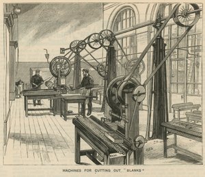 Sketches at the Royal Mint, Tower Hill; Machines for Cutting Out Blanks by English School