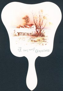 Snow scene in shape of fan by English School