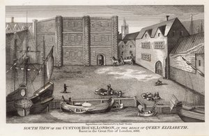 South View of the Custom House, London, in the Reign of Queen Elizabeth by English School