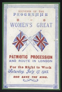 Souvenir programme of the womens procession for the right to work, London, 17 July 1915