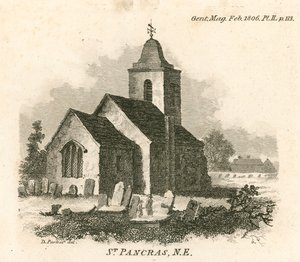 St Pancras Church, London; northeast view by English School