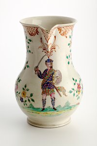 Staffordshire jug decorated with figure in Highland costume, 1755 by English School