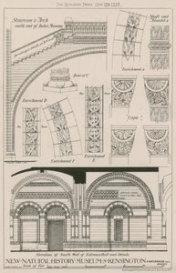 Staircase and Arch and elevation of south wall of the entrance hall of the new Natural History Museum, South Kensington