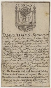 James Adams Stationers, trade card by English School