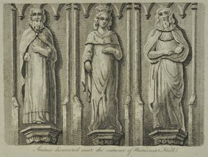 Statues discovered near the entrance of Westminster Hall, 1807 by English School