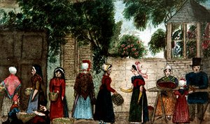 Street market scene by English School