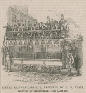 Street railway carriage, patented by G F Train, running at Birkenhead by English School