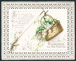 Swinging Basket of Flowers, New Year Card