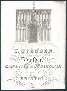 T Ovenden, Builder, Carpenter and Undertaker, Trade Card by English School