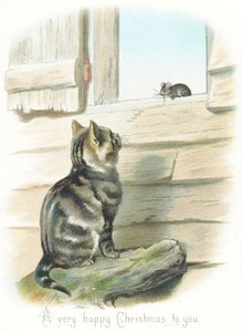 Tabby Cat Staring at Mouse by English School