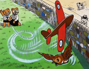 Teddy bear flying toy aeroplane by English School
