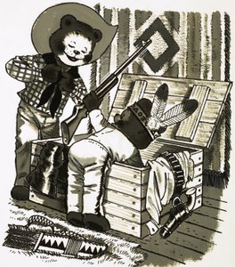 Teddy bears playing cowboys and indians by English School