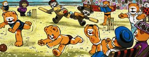 Teddy Bears Playing Cricket on the Beach by English School