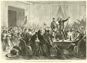 The 106th Battalion of National Guards Delivering Trochu at the Hotel de Ville, October 1870 by English School