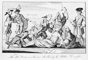 The Able Doctor, or America Swallowing the Bitter Draught, published in the London Magazine, 1st May 1774