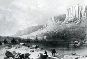 The Arctic Squadron in Leevely Harbour, Island of Disco, Coast of Greenland by English School