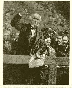 The Armenian Atrocities: Mr. Gladstone Denouncing the Sultan at the Meeting in Liverpool by English School