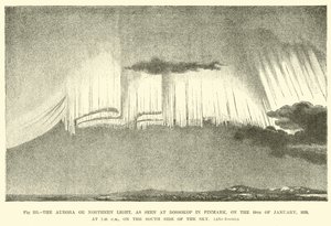 The Aurora or Northern Light, as seen at Bossokop in Finmark, on the 19 January 1839, at 7:40 pm, on the south side of the sky