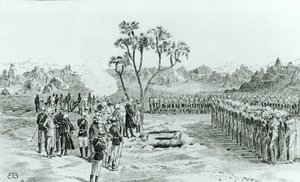 The Burial of General Earle and Colonels Eyre and Coveney at Kirbekan, from The Campaign of the Cataracts by General William Francis Butler, Published 1887 by English School