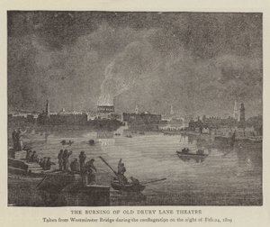 The Burning of Old Drury Lane Theatre by English School