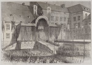 The Coronation of the King and Queen of Prussia, the Proclamation in the Courtyard of the Schloss, Konigsberg by English School