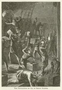 The Destruction of Tea in Boston Harbor by English School