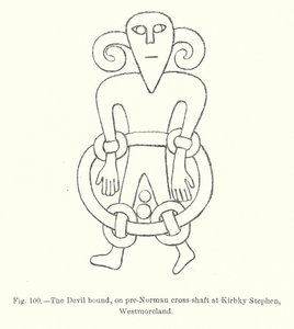 The Devil bound, on pre-Norman cross-shaft at Kirbky Stephen, Westmoreland by English School
