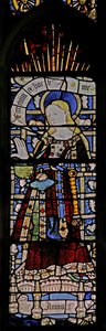 Window depicting the Virgin Mary (composite figure) - with jewels of inset glass by English School
