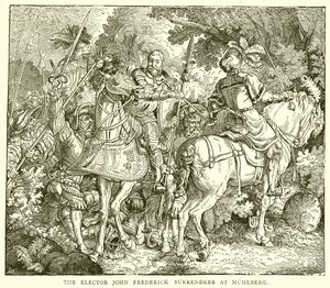 The Elector John Frederick surrenders at Muhlberg by English School