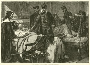 The Emperor visiting his wounded soldiers, May 1871 by English School
