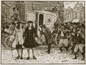 The English plenipotent insulted in the streets of Utrecht, 1712, illustration from Cassell