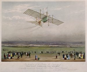 The Flying Machine, the Ariel, from designs prepared by W.S. Henson in 1842, published by Ackermann & Co., 1843 by English School