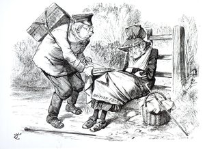 The German Commercial Traveller stealing market shares from the British trade, caricature from Punch, The London Charivari, 5th September 1896