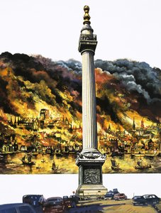 The Great Fire of London and The Monument by English School