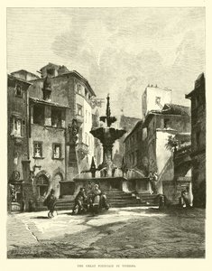 The Great Fountain in Viterbo by English School