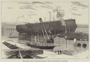 The Great Italian Citadel-Ship Lepanto, Ready for Launching at Leghorn (engraving) by English School