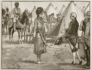 The Great Moghul entering the English camp, 1765, illustration from Cassell