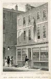The Grecian Coffee House, Devereux Court, Strand, featuring a bust of Ben Johnson