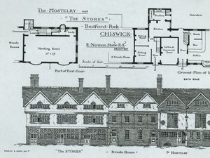 The Hostelry and The Stores, Bedford Park, Chiswick, from The Building News, 1877 by English School