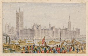 The Houses of Parliament, Palace of Westminster, London by English School