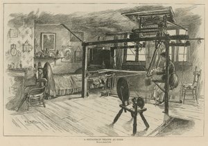 The Huguenots in England: A Spitalfields weaver at work by English School