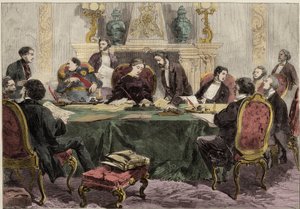 The Empress Regent Eugenie presiding at a Council of Ministers. Illustration for The Illustrated London News