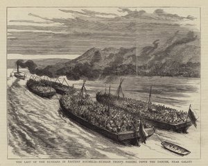 The Last of the Russians in Eastern Roumelia, Russian Troops passing down the Danube, near Galatz by English School