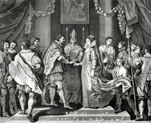 The Marriage of the King, after a painting by L. Cheron by English School