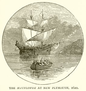 The Mayflower at New Plymouth, 1620 by English School