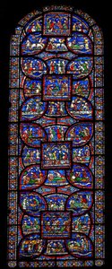 The Miracle Window depicting various stories of healing by English School