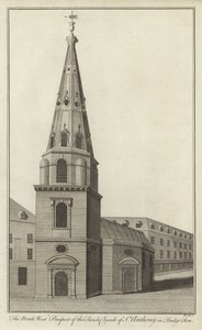 The North West Prospect of the Parish Church of St Anthony in Budge Row, London